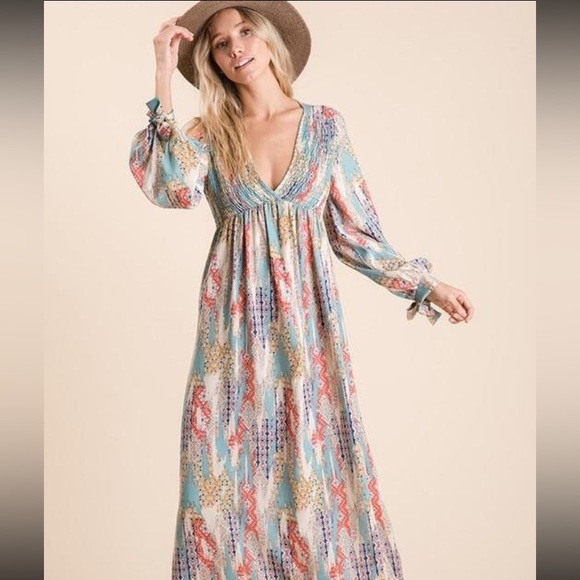 Vintage Bohemian Multicolor Maxi Dress 100% cotton thin and cool, spring perfect - Picture 6 of 13